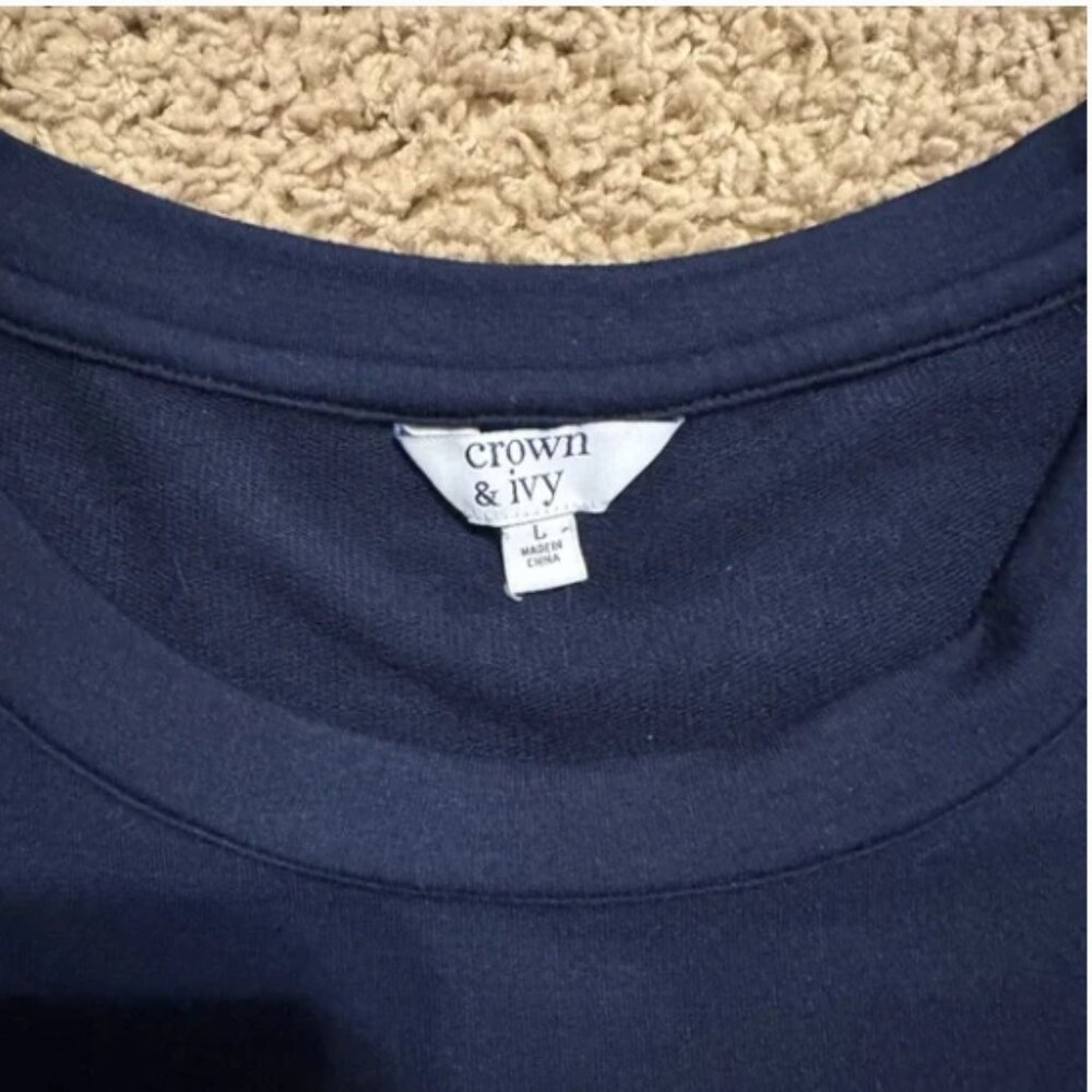 Crown & Ivy™ Navy Women's Short Sleeve Tiered Dress - Size Large - Picture 2 of 7